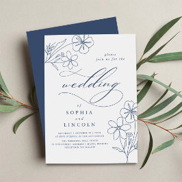 Invitación Elegante Boda Minimalista de dibujo floral