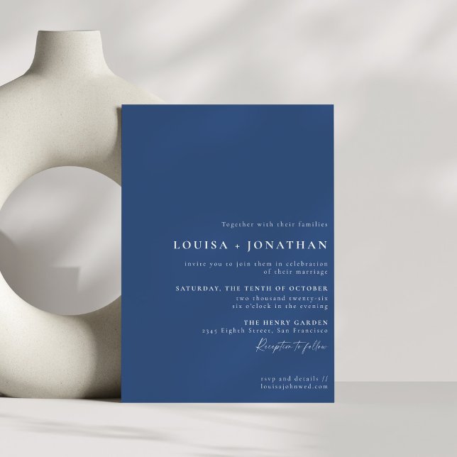 Invitación Elegante Boda minimalista de escritura azul trendy (Subido por el creador)
