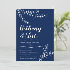 Invitación Elegante Boda Minimalista de la Marina Azul