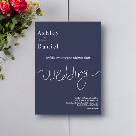 Invitación Elegante Boda minimalista de la Marina Azul blanco