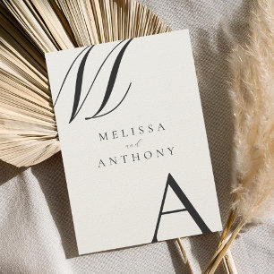 Invitación Elegante Boda Minimalista de Monograma Negro y Ecr