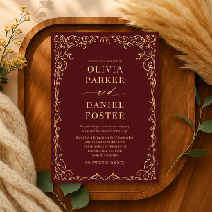 Invitación Elegante Boda Minimalista de oro de Borgoña