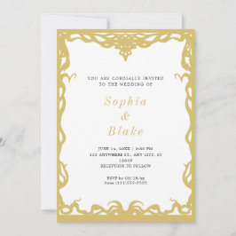 Invitación Elegante Boda Minimalista de oro y blanco Art Deco