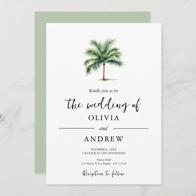Invitación Elegante Boda Minimalista de palmeras (Anverso / Reverso)