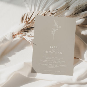 Invitación Elegante Boda Minimalista de Taupe y Floral Blanca