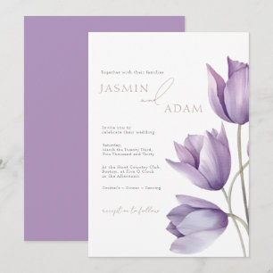 Invitación Elegante Boda Minimalista de Tulipán Púrpura
