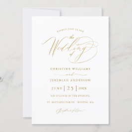 Invitación Elegante Boda Minimalista del guión dorado blanco