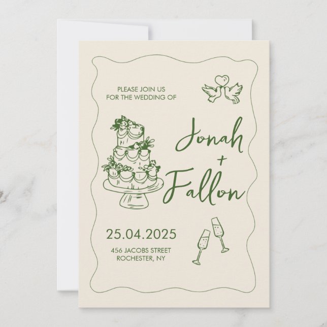 Invitación Elegante Boda Minimalista dibujado a mano (Anverso)