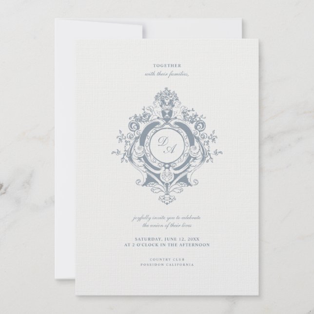 Invitación Elegante Boda Minimalista Escudo barroco (Anverso)