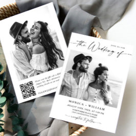 Invitación Elegante Boda Minimalista Foto código QR 2 FOTO