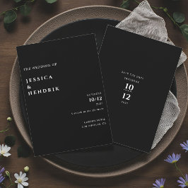 Invitación Elegante Boda Minimalista Moderna de Blanco y Negr