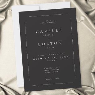 Invitación Elegante Boda Minimalista Moderna de Carbón Negro