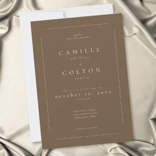 Invitación Elegante Boda Minimalista Moderna de Color Marrón 