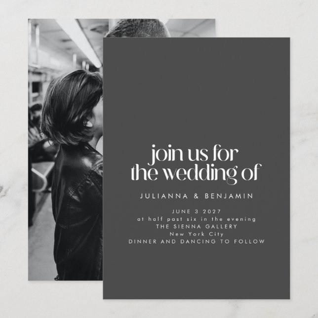 Invitación Elegante Boda Minimalista-moderno de fotografía (Anverso / Reverso)