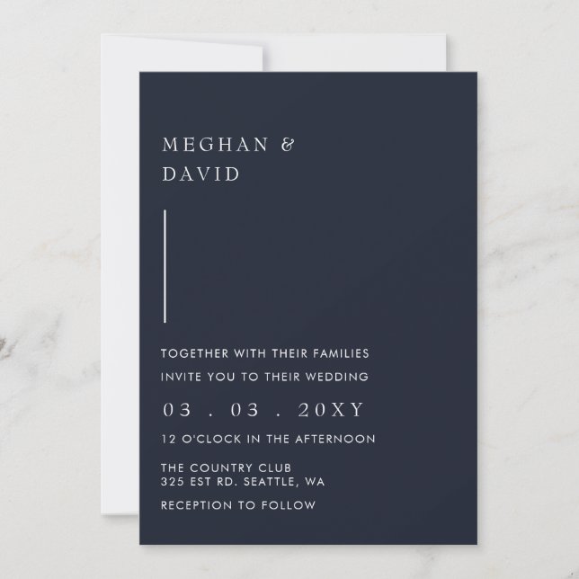 Invitación Elegante Boda minimalista moderno de la Marina (Anverso)