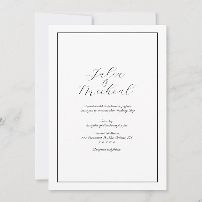 Invitación Elegante Boda Minimalista moderno negro y blanco (Anverso)