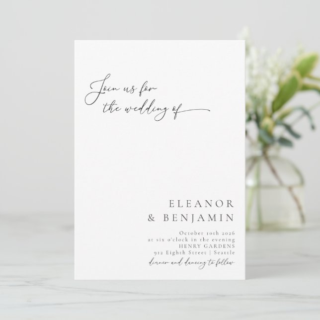 Invitación Elegante Boda Minimalista moderno negro y blanco (Anverso de pie)