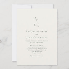 Invitación Elegante Boda Minimalista Monograma Verde Salvia