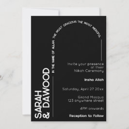 Invitación Elegante Boda Minimalista musulmán blanco negro