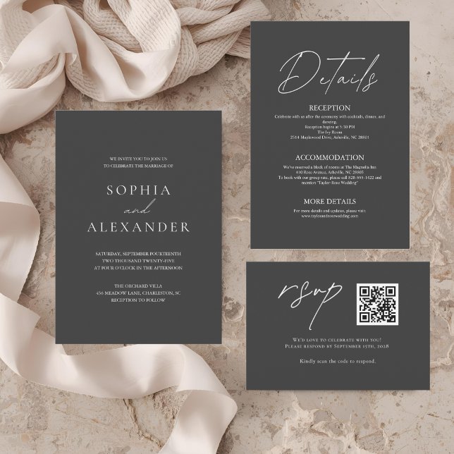 Invitación Elegante Boda Minimalista negro moderno (Subido por el creador)