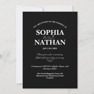 Invitación Elegante Boda Minimalista negro y blanco