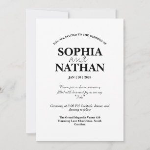 Invitación Elegante Boda Minimalista negro y blanco