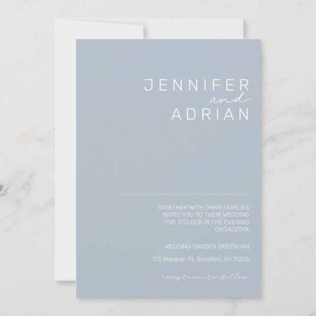 Invitación Elegante Boda minimalista pastel azul moderno (Reverso)