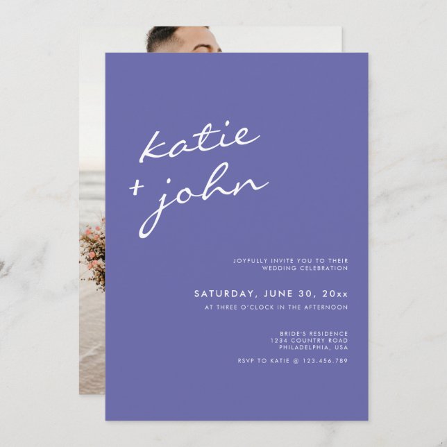 Invitación Elegante Boda Minimalista Periwinkle Blue (Anverso / Reverso)