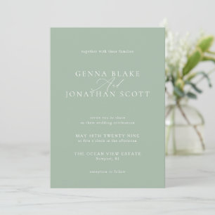 Invitación Elegante Boda Minimalista Sage Green y White