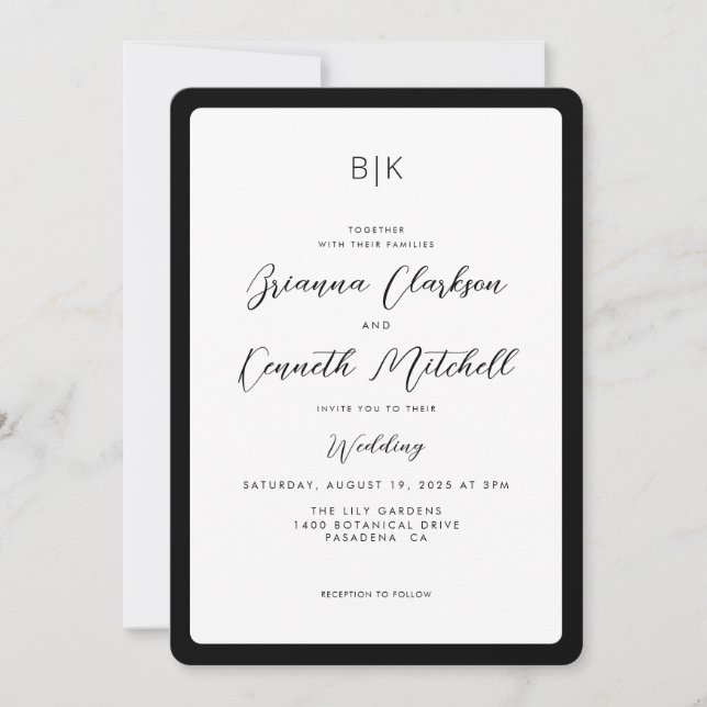 Invitación Elegante Boda Minimalista simple negro y blanco (Anverso)
