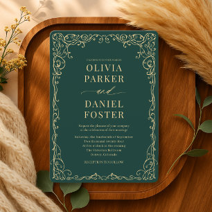 Invitación Elegante Boda Minimalista Verde Esmeralda
