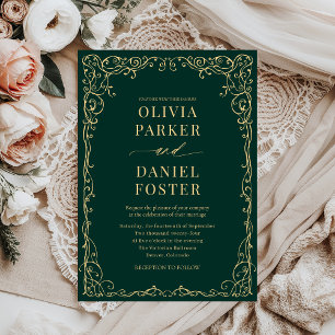 Invitación Elegante Boda Minimalista verde esmeralda