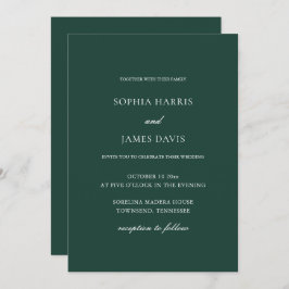 Invitación Elegante Boda minimalista verde esmeralda todo en