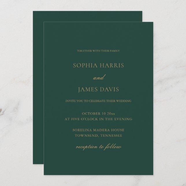 Invitación Elegante Boda minimalista verde esmeralda todo en  (Anverso / Reverso)