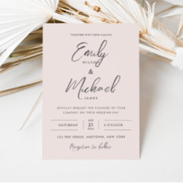 Invitación Elegante Boda mínimo de caligrafía rosa Rubor