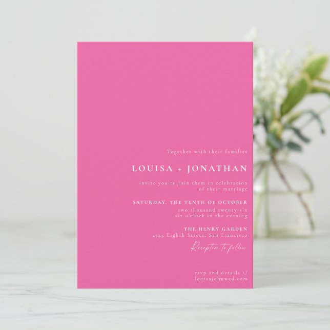 Invitación Elegante Boda mínimo de escritura de moda rosada c (Anverso de pie)