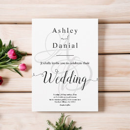 Invitación Elegante Boda Mínimo De Monograma Blanco Y Negro