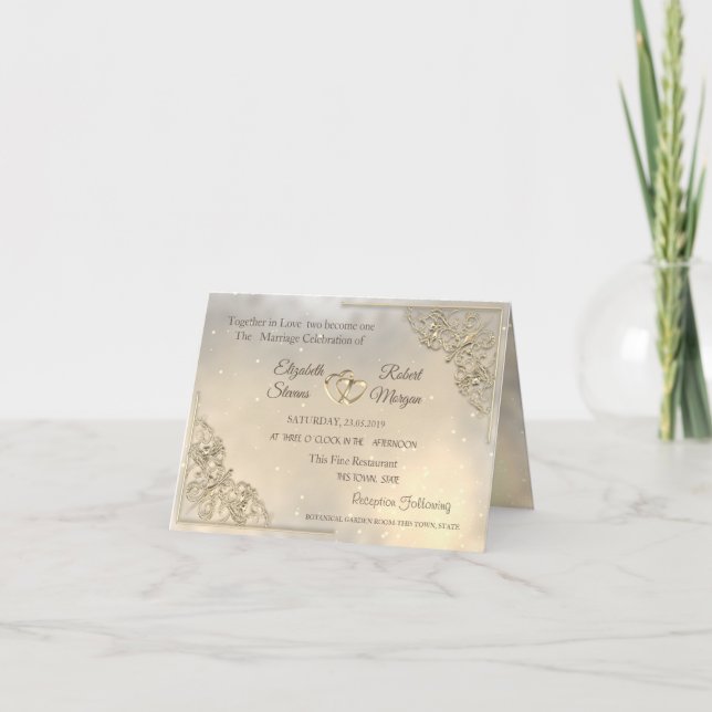 Invitación Elegante Boda Moda Gold Hearts (Anverso)