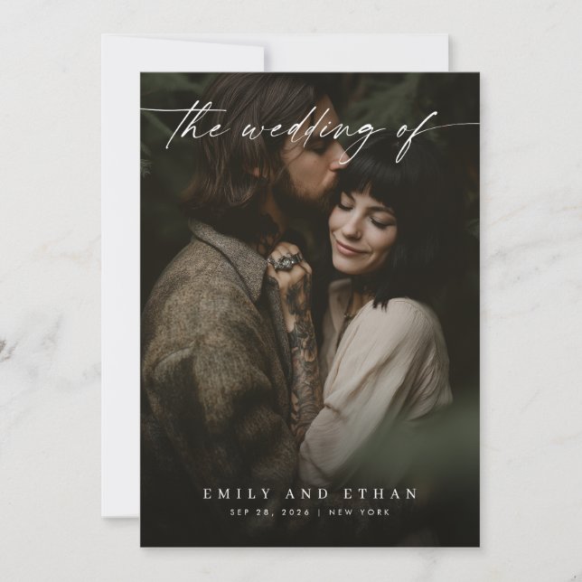 Invitación Elegante Boda moderado de fotografía móvil con cód (Anverso)