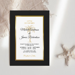 Invitación Elegante Boda Moderna Árbol de Palma Blanco Negro 
