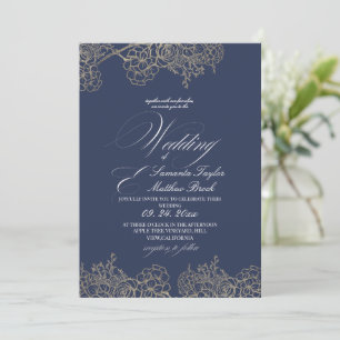 Invitación Elegante boda moderna azul marino