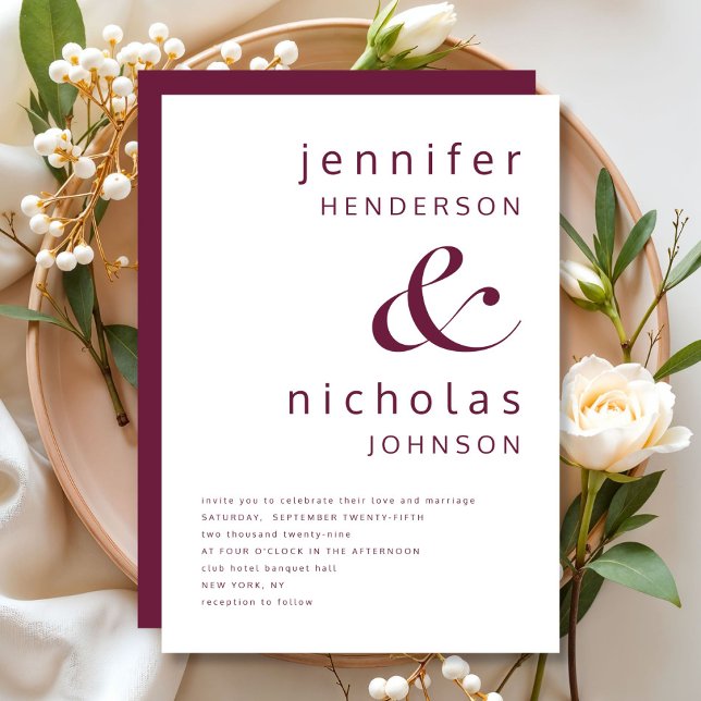 Invitación Elegante Boda Moderna Burgundy (Elegant Modern Burgundy Wedding Invitation)