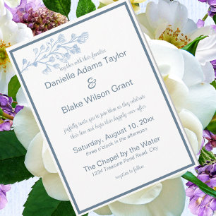 Invitación Elegante boda moderna con foto en azul polvoriento