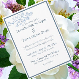 Invitación Elegante boda moderna con foto en azul polvoriento