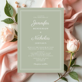 Invitación Elegante Boda Moderna con Guión Verde Salvia
