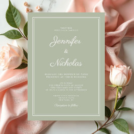 Invitación Elegante Boda Moderna con Guión Verde Salvia