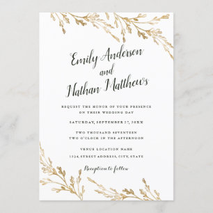 Invitación Elegante Boda Moderna con Hoja de Oro