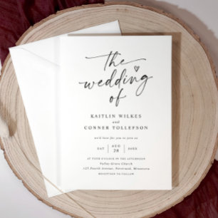 Invitación Elegante Boda Moderna con Letra a Mano en Blanco y