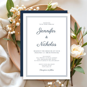 Invitación Elegante Boda Moderna con Letra Azul Marino