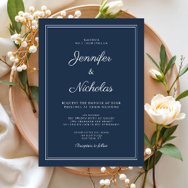 Invitación Elegante Boda Moderna con Letra Azul Marino